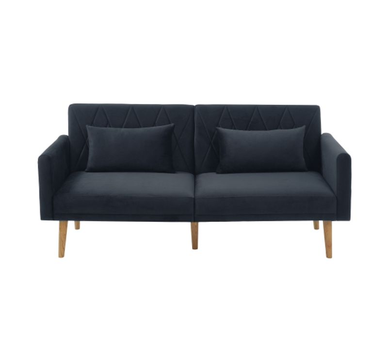 Canapé 2 Places, Canapé Droit Avec Pieds En Bois, Dossier Rabattable, Velours, Noir