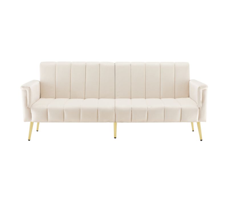 Canapé 2 Places, Canapé Droit Avec Pieds Auxiliaires, Dossier Rabattable, Velours, Beige