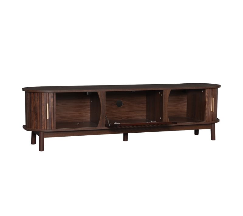 Meuble TV Marron 165 Cm, Rangement De Salon Avec 2 Portes Coulissantes