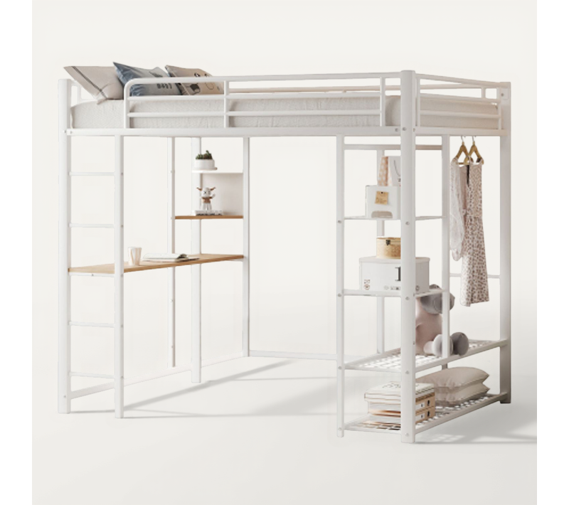 Lit Mezzanine 90x200 Cm, Lit Enfant Avec Table à Suspension Facile, Blanc