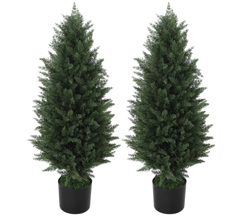 Lot De 2 Plantes Artificielles Arbre Cyprès 90cm Avec Pot