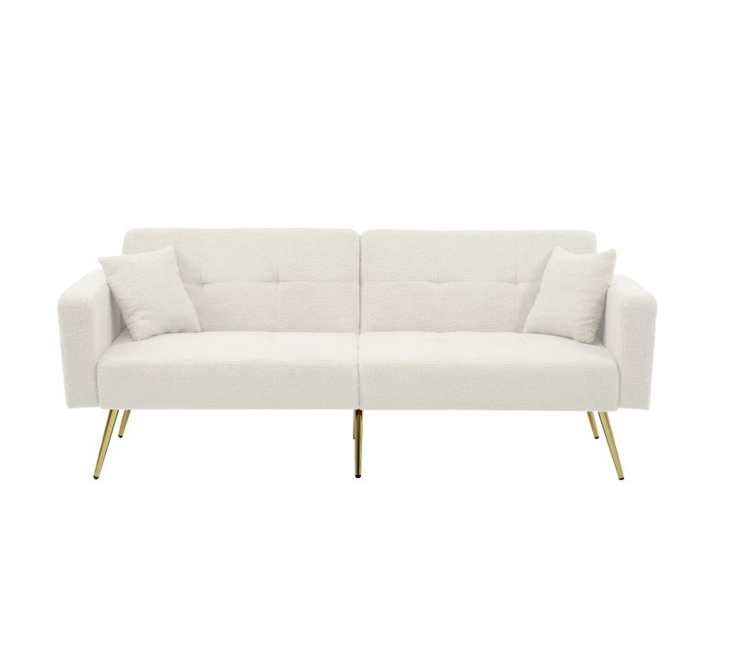 Canapé Convertible 2 Places 175x64x72cm, Angle Réglable, 2 Coussins, Sherpa, Blanc