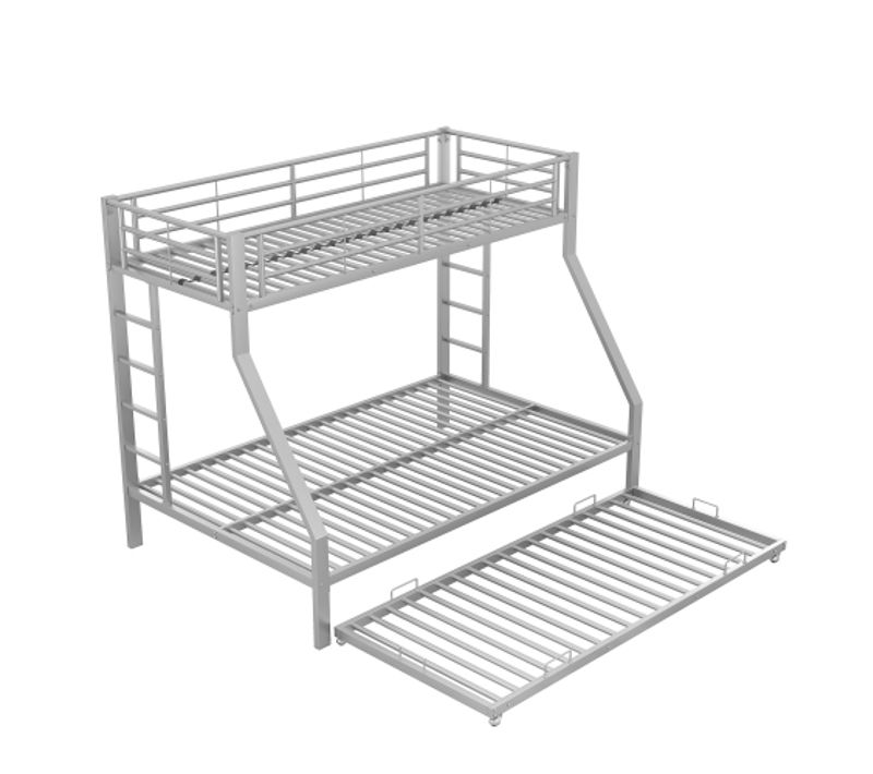 Lit Superposé 90x200 Cm Et 140x200 Cm, Avec Gigogne En Métal, Avec Échelle Des 2 Côtés, Argent