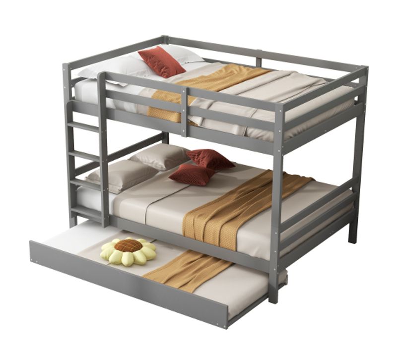 Lit Superposé 140x200 Cm, Lit Enfant Avec Lit Gigogne, Garde-corps Hauts, Escalier Stable, Gris