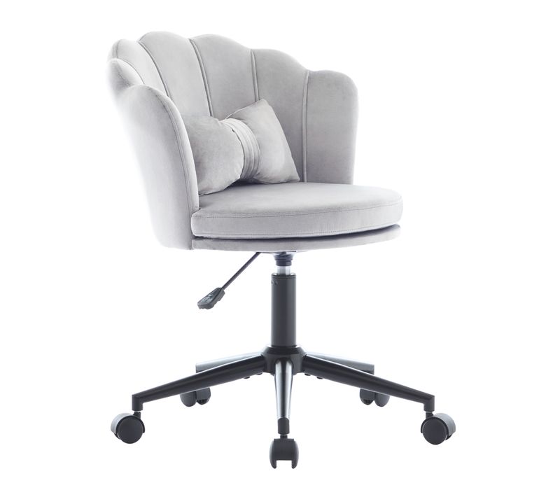 Chaise Pivotante Gris En Velours Hauteur Réglable, Avec Coussin Lombaire