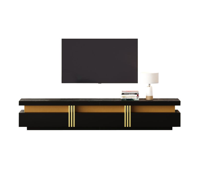 Meuble TV 200 Cm, Meuble TV Noir Avec 3 Tiroirs Et 1 Passe-câbles