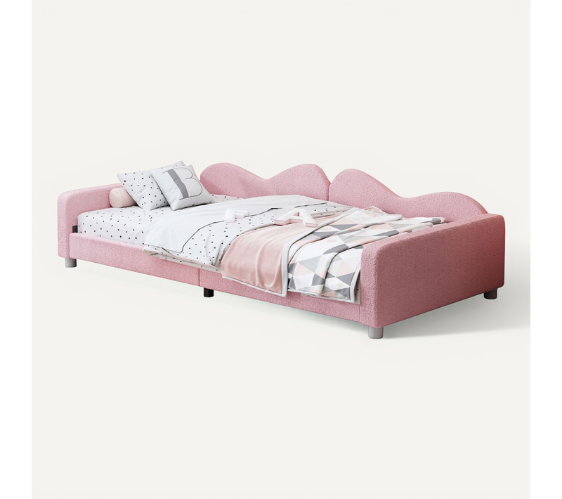 Lit Enfant 90x200cm Rose, Lit Banquette En Tissu Teddy