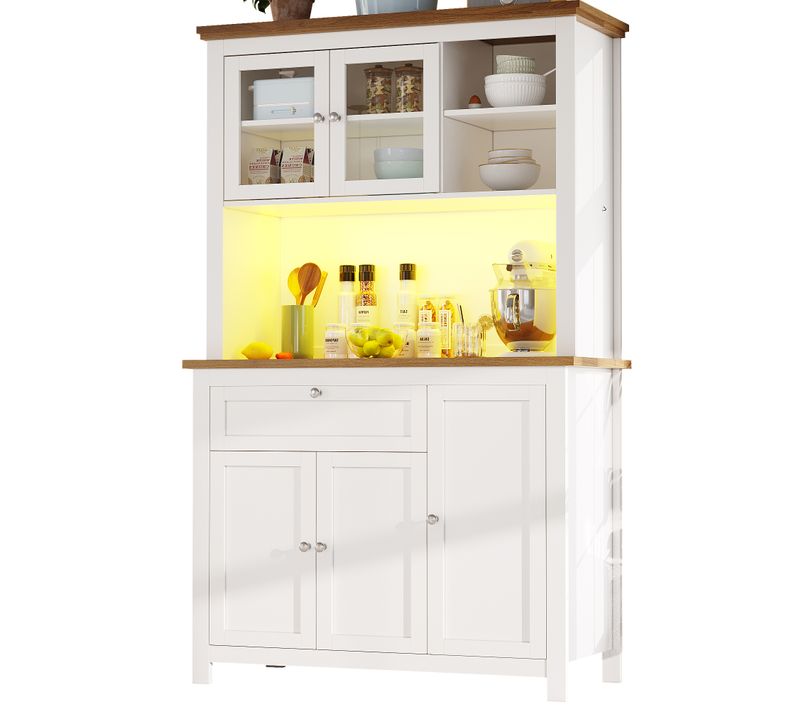 Buffet De Cuisine, Buffet Haut Blanc 104 X 40x 180 Cm Avec LED, Mdf