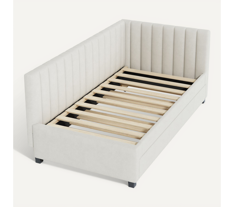 Lit Gigogne Enfant 90x200cm En Velours Beige Avec Sommiers, Lit Banquette Simple