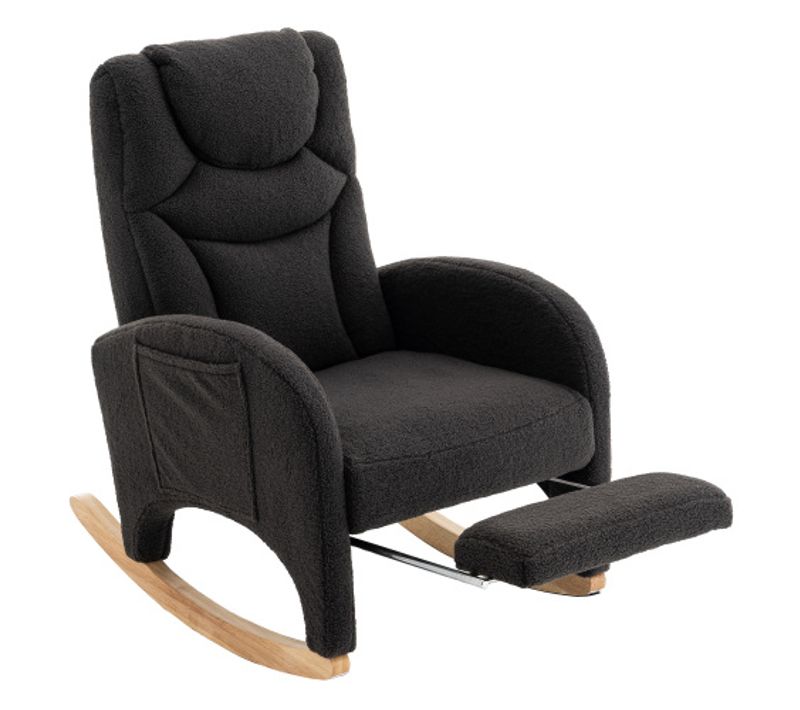 Rocking Chair, Fauteuil à Bascule En Tissu Teddy Avec Accoudoirs, Repose-pieds Extensible, Gris