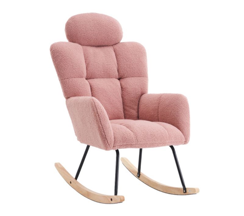 Rocking Chair, Fauteuil à Bascule En Tissu Teddy, Siège Rembourré, Rose