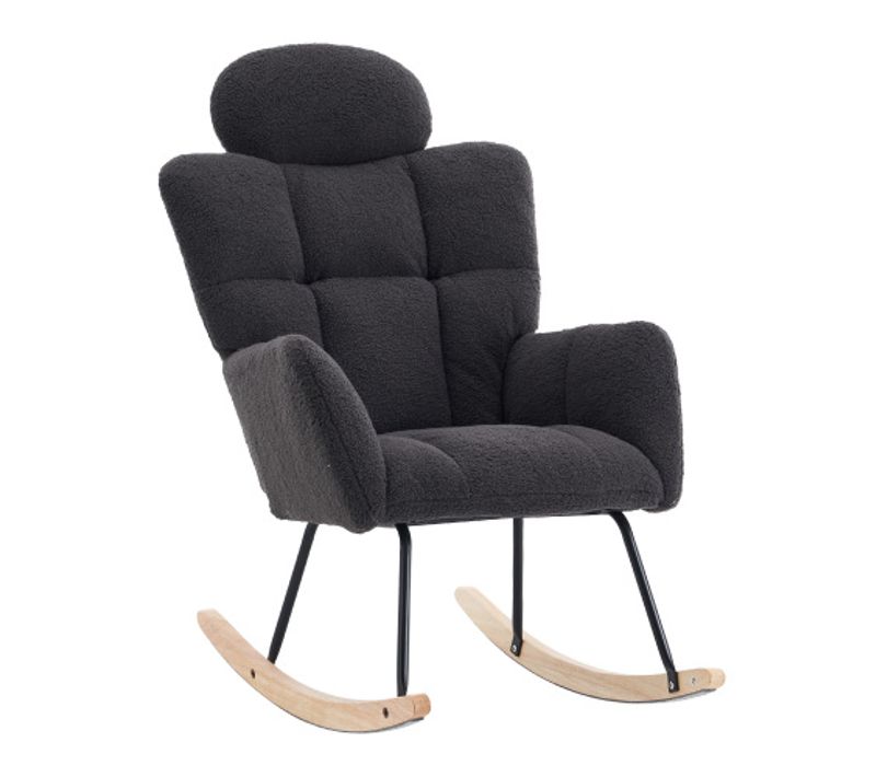 Rocking Chair, Fauteuil à Bascule En Tissu Teddy, Siège Rembourré, Gris Foncé