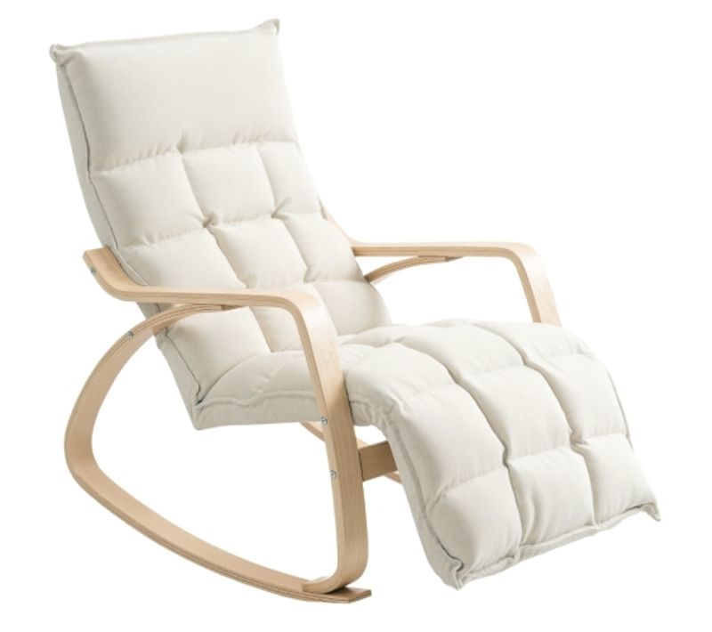 Rocking Chair, Fauteuil à Bascule En Lin Avec Dossier, Repose-pieds, Blanc