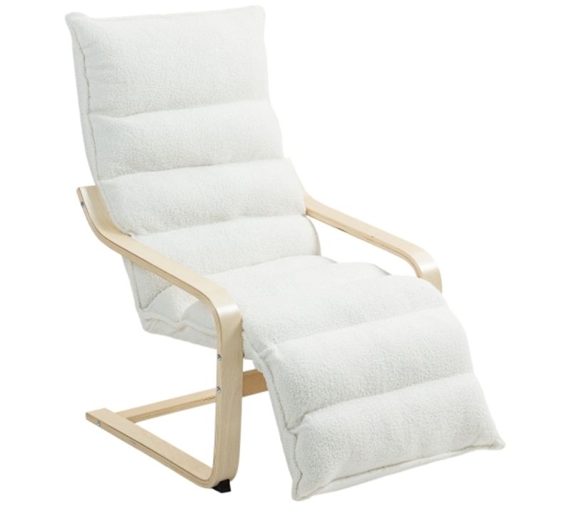 Rocking Chair, Fauteuil De Salon En Polaire Avec Repose-pieds Réglable, Avec Accoudoirs, Blanc