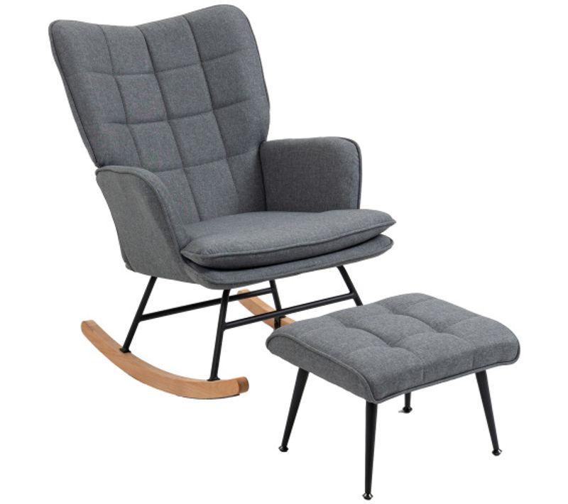 Rocking Chair, Fauteuil à Bascule Avec Repose-pieds En Lin, Capacité De Charge De 130 Kg, Gris