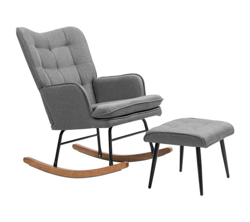 Rocking Chair, Fauteuil à Bascule Avec Repose-pieds En Lin, Capacité De Charge De 130 Kg, Gris Foncé