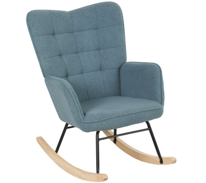 Rocking Chair, Fauteuil à Bascule En Polaire Berbère Avec Accoudoirs, Patins En Bois, Bleu Clair