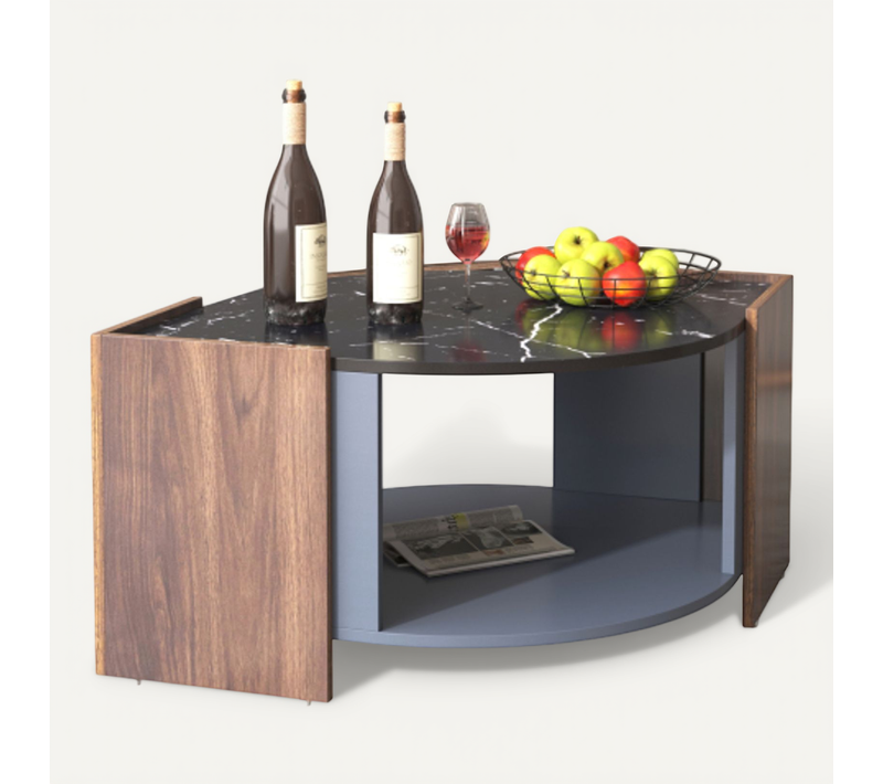 Table Basse Noire Avec Rangement Ouvert, En Placage De Marbre, Table Basse Pour Salon