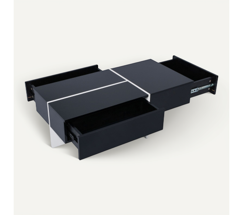 Table Basse Rectangulaire Noire Avec Éclairage LED, 3 Tiroirs, En Placage De Marbre