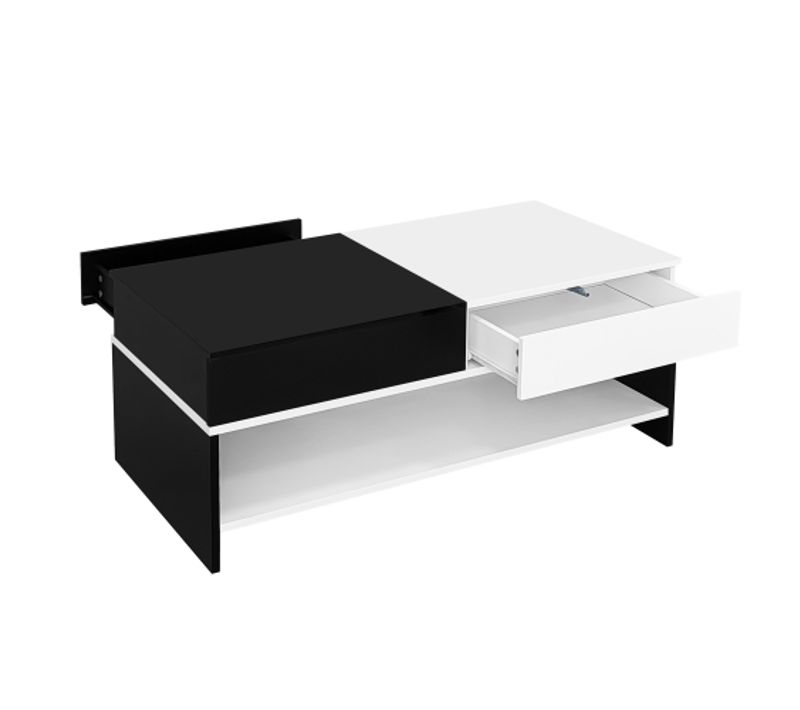 Table Basse Rectangulaire Blanche Et Noire Avec 2 Tiroirs, Espace De Rangement Ouvert