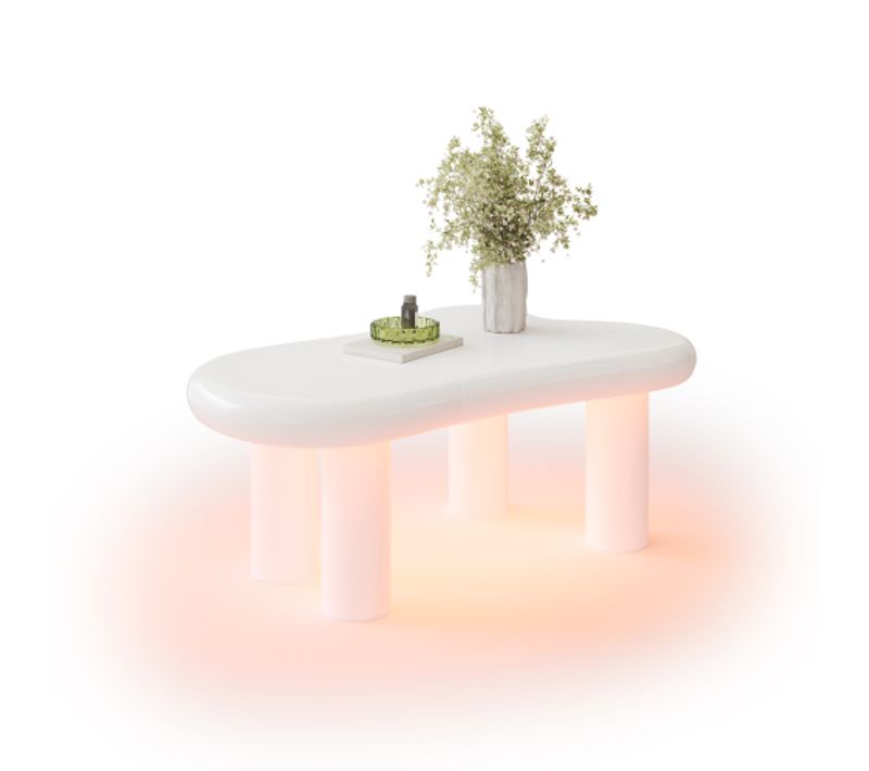 Table Basse En Forme De Nuage Avec Éclairage LED Et Tiroirs, 4 Pieds Ronds Creux, Blanc