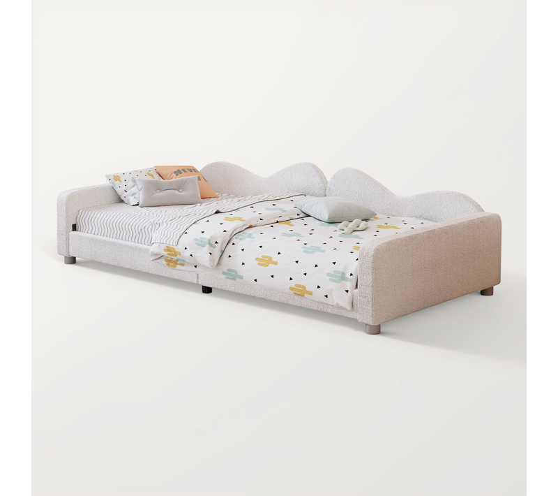 Lit Enfant 90x200 Cm, Tissu Teddy Blanc