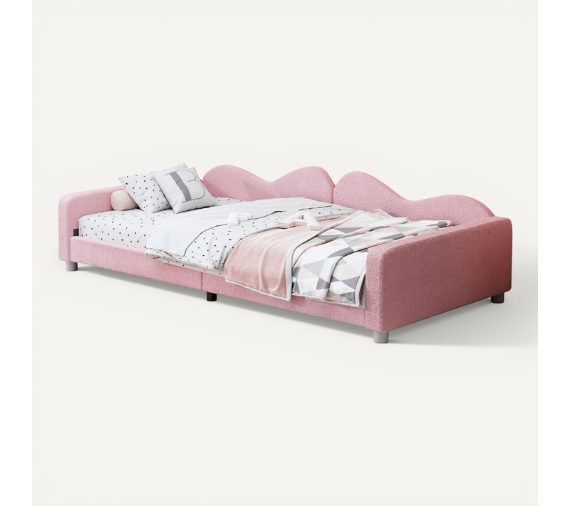 Lit Enfant 90x200 Cm, Tissu Teddy Rose