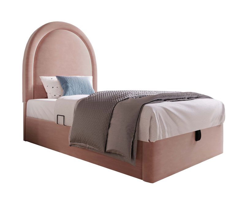 Lit Coffre Enfant 90x190cm En Tissu Velours,rose