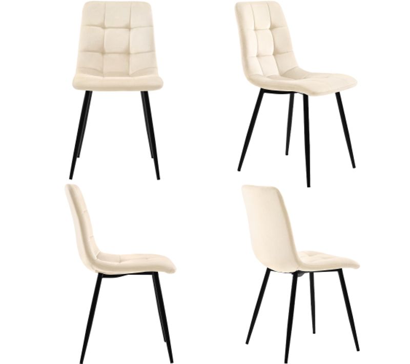 Lot De 4 Chaises De Salle à Manger En Velours Avec Dossier Rembourré, Pieds En Métal, Beige-blanc
