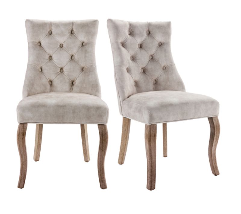 Lot De 2 Chaises De Salle à Manger En Velours, Avec Dossier Capitonné, Pieds En Bois, Beige Clair