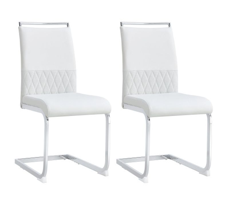 Lot De 2 Chaises Blanc, Dossier En Pu Et Lin, Cadre En Métal, Pour Salle à Manger Ou Bureau