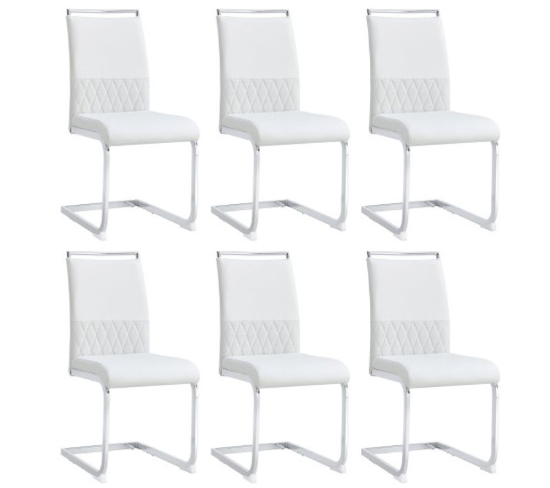 Lot De 6 Chaises Blanc, Dossier En Pu Et Lin, Cadre En Métal, Pour Salle à Manger Ou Bureau
