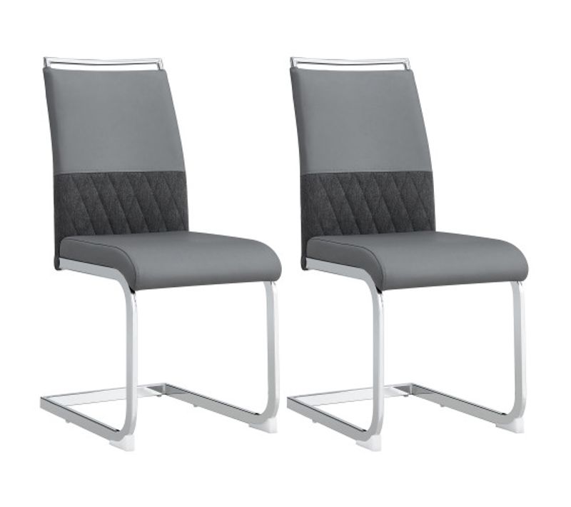 Lot De 2 Chaises Gris, Dossier En Pu Et Lin, Cadre En Métal, Pour Salle à Manger Ou Bureau