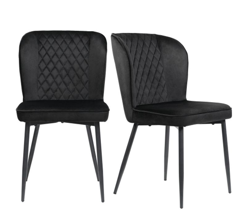 Lot De 2 Chaises De Salle à Manger En Velours Noir, Dossier Rembourré, Structure En Métal
