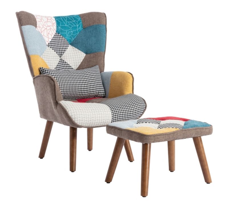 Fauteuil Multicolore En Tissu Avec Repose-pieds, Coussin