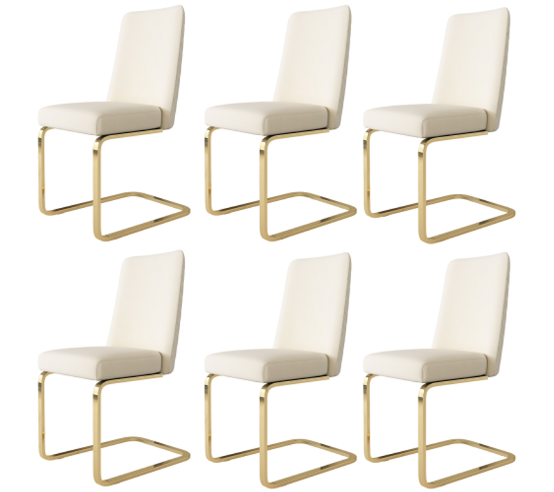 Lot De 6 Chaises De Salle à Manger En Velours Beige, Motif Losange Au Dos, Pieds En Métal Doré