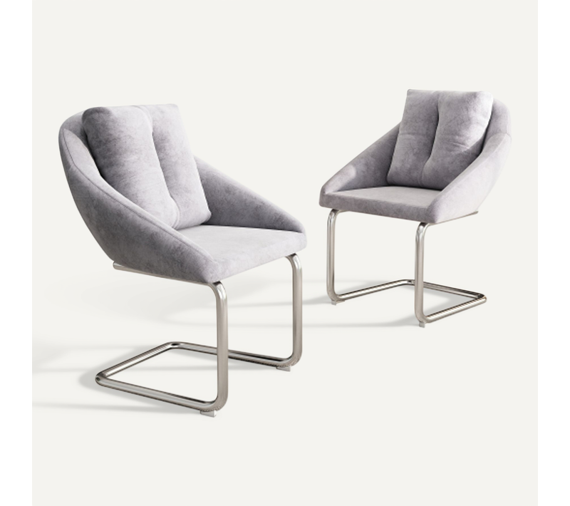 Lot De 2 Chaises De Salle à Manger En Velours Gris Avec Coussins, Pieds En Métal