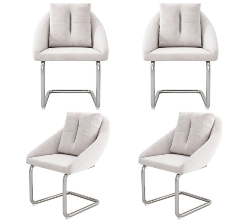Lot De 4 Chaises De Salle à Manger En Velours Beige Avec Coussins, Pieds En Métal