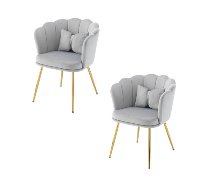 Lot De 2 Chaises De Salle à Manger En Velours Gris Avec Coussin Papillon, Pieds En Métal Doré
