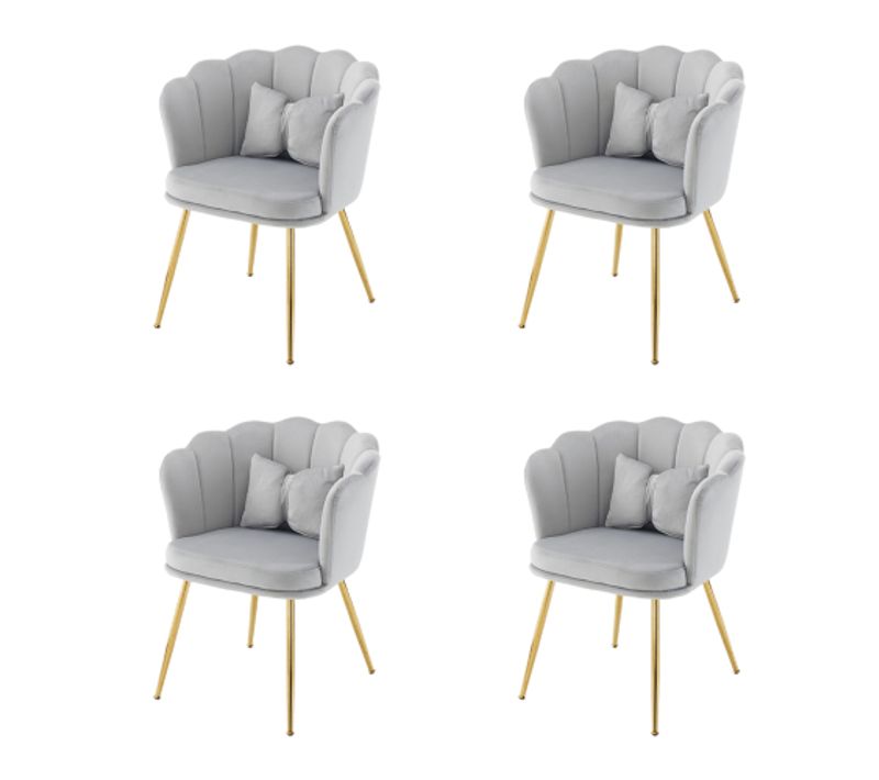 Lot De 4 Chaises De Salle à Manger En Velours Gris Avec Coussin Papillon, Pieds En Métal Doré