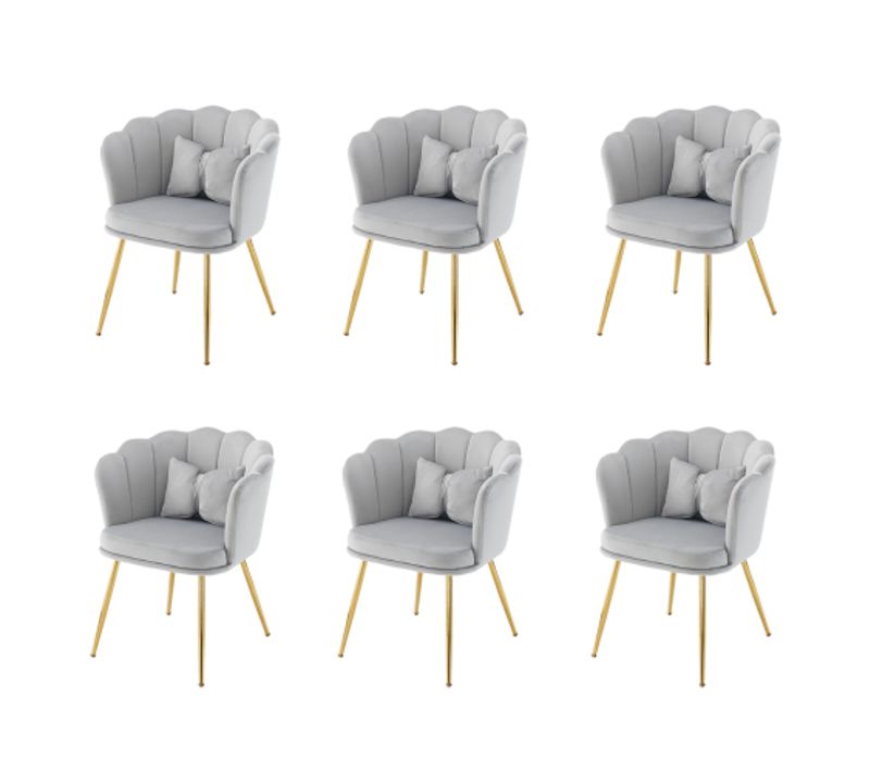 Lot De 6 Chaises De Salle à Manger En Velours Gris Avec Coussin Papillon, Pieds En Métal Doré