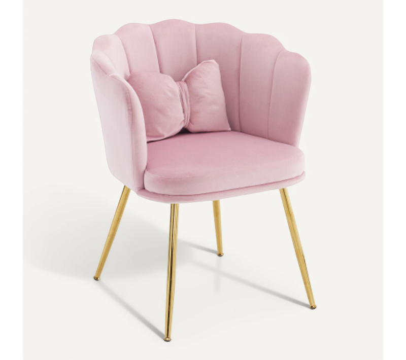 Chaise De Salle à Manger En Velours Rose Avec Coussin Papillon, Pieds En Métal Doré