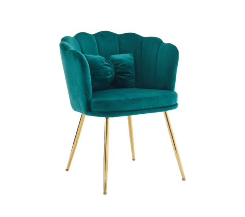 Chaise De Salle à Manger En Velours Vert Avec Coussin Papillon, Pieds En Métal Doré