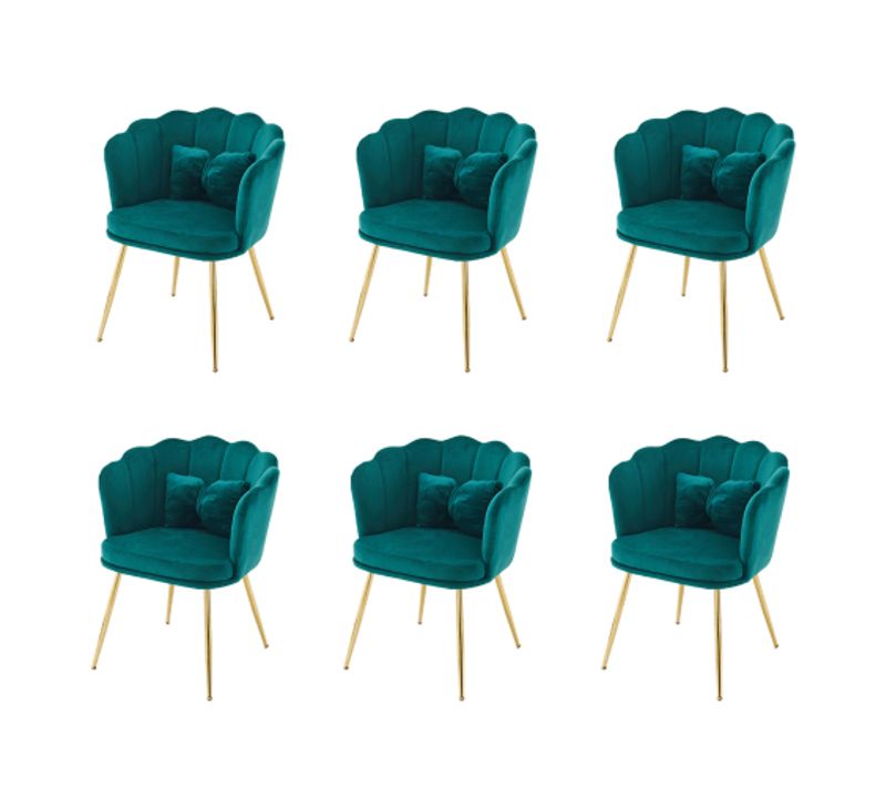 Lot De 6 Chaises De Salle à Manger En Velours Vert Avec Coussin Papillon, Pieds En Métal Doré