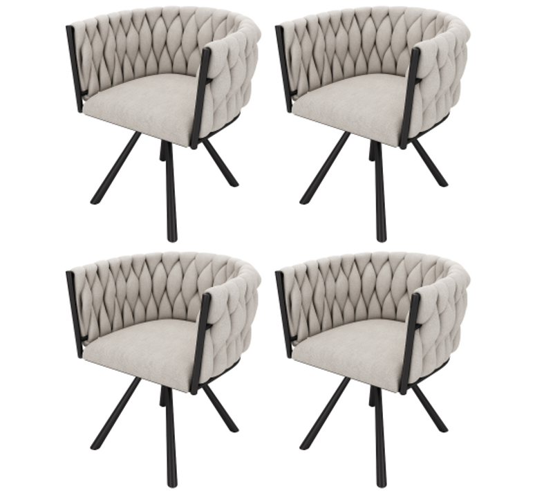 Lot De 4 Chaises De Salle à Manger Pivotante En Lin, Pieds En Métal, Beige Et Noir