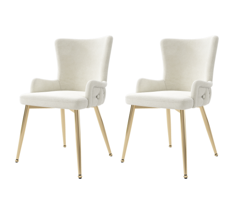 Lot De 2 Chaises De Salle à Manger En Velours Beige Avec Motif à Boutons, Pieds En Métal Doré