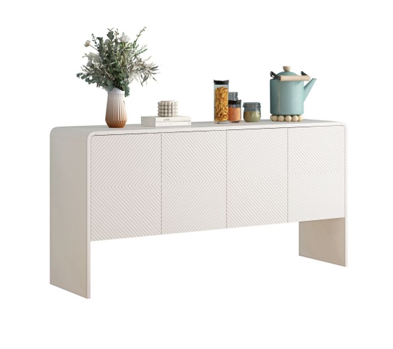 Buffet De Cuisine Blanc Avec 4 Portes, Bords Arrondi, Étagères Réglables