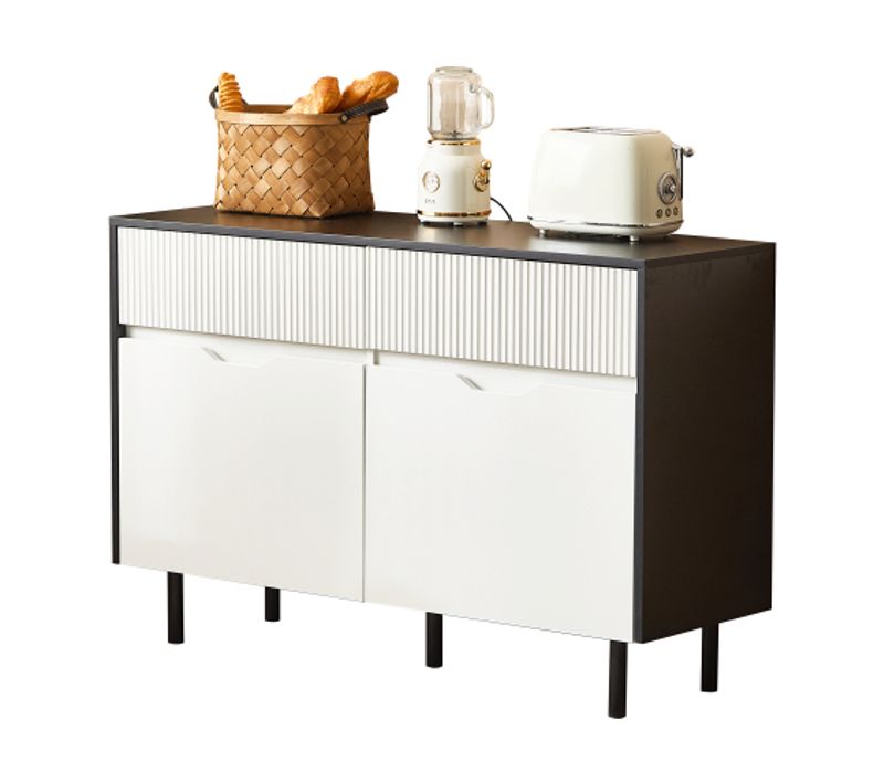 Buffet De Cuisine Noir Et Blanc Avec 2 Tiroirs, Étagères Réglables, 2 Portes, Sans Poignées