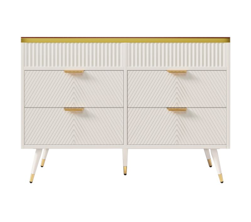 Commode Blanche à 6 Tiroirs, Plateau En Verre, 120x40x76 Cm