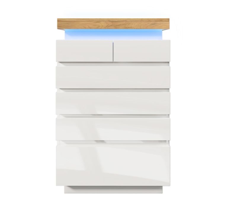 Commode à 6 Tiroirs, Commose Blanche Avec Éclairage LED, 115 X 73 X 39 Cm
